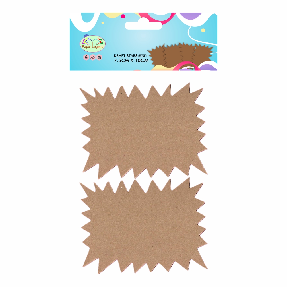 PLG Rectangle Kraft Stars 7.5cm x 10cm Pack of 60